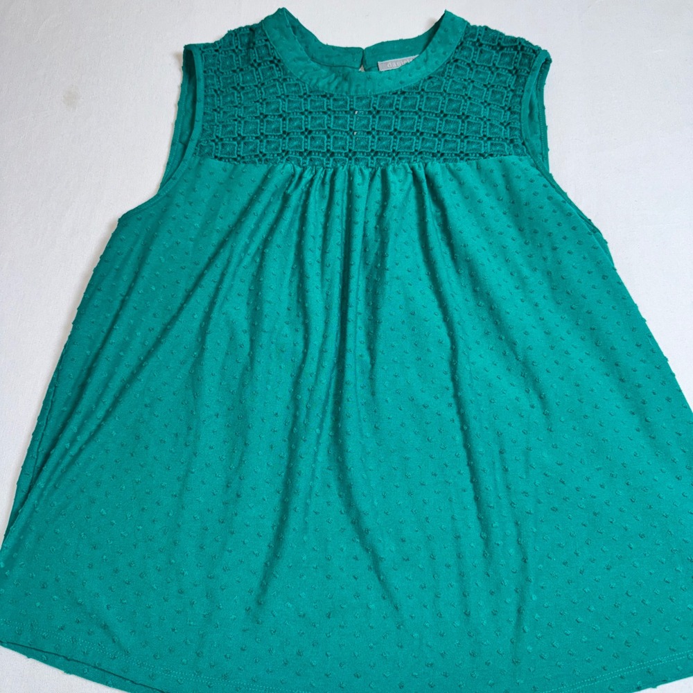 Daniel Rainn Teal Green Swiss Dot Crochet Lace Yoke Sleeveless Top XL D17633KCD